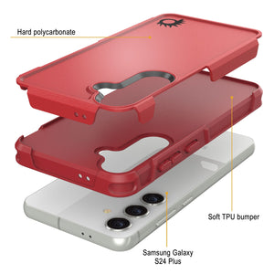 PunkCase Galaxy S24+ Plus Case, [Spartan 2.0 Series] Clear Rugged Heavy Duty Cover [Red]