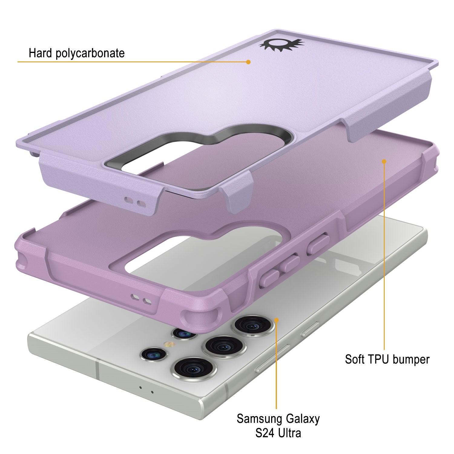 PunkCase Galaxy S24 Ultra Case, [Spartan 2.0 Series] Clear Rugged Heavy Duty Cover [Lilac]