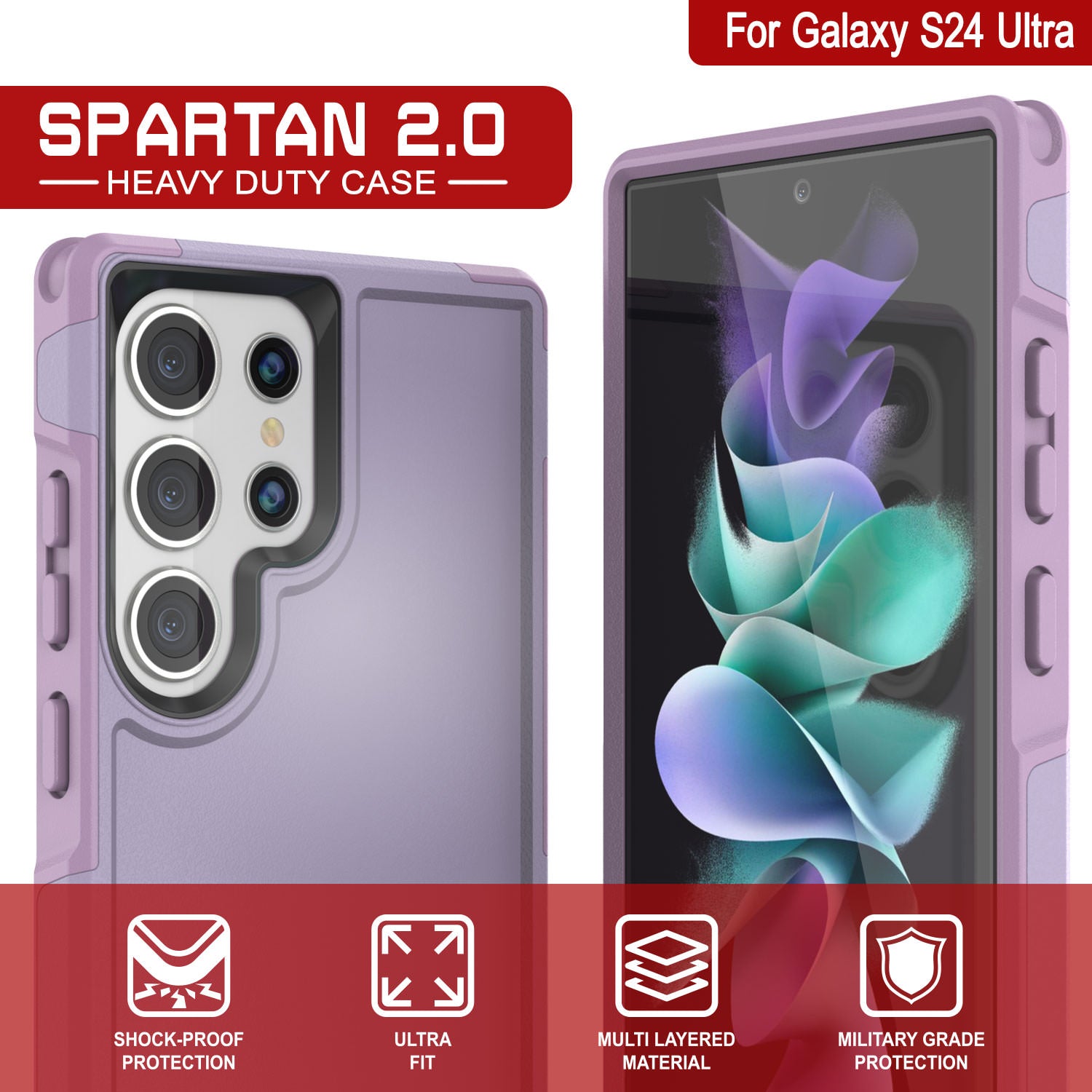 PunkCase Galaxy S24 Ultra Case, [Spartan 2.0 Series] Clear Rugged Heavy Duty Cover [Lilac]