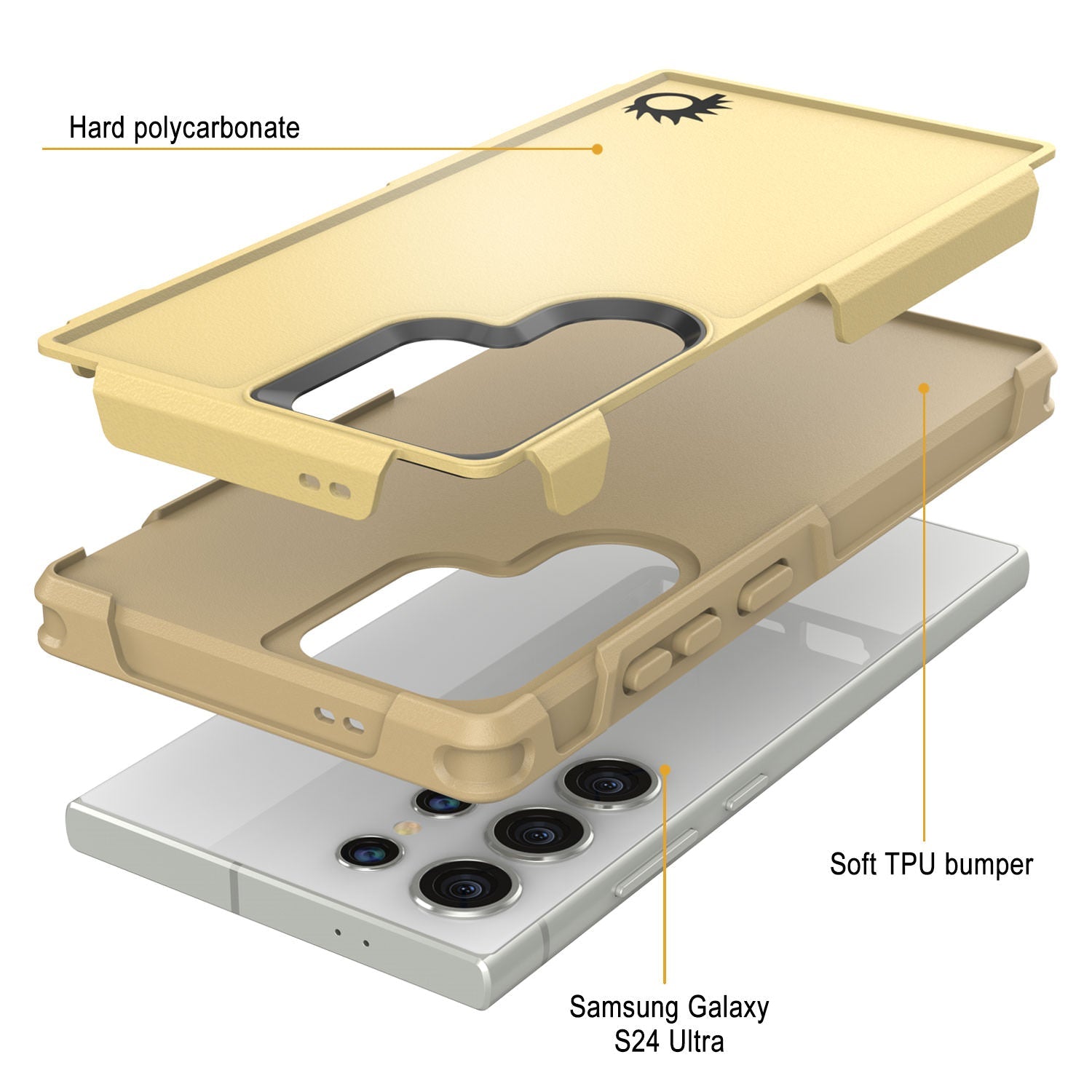 PunkCase Galaxy S24 Ultra Case, [Spartan 2.0 Series] Clear Rugged Heavy Duty Cover [Yellow]