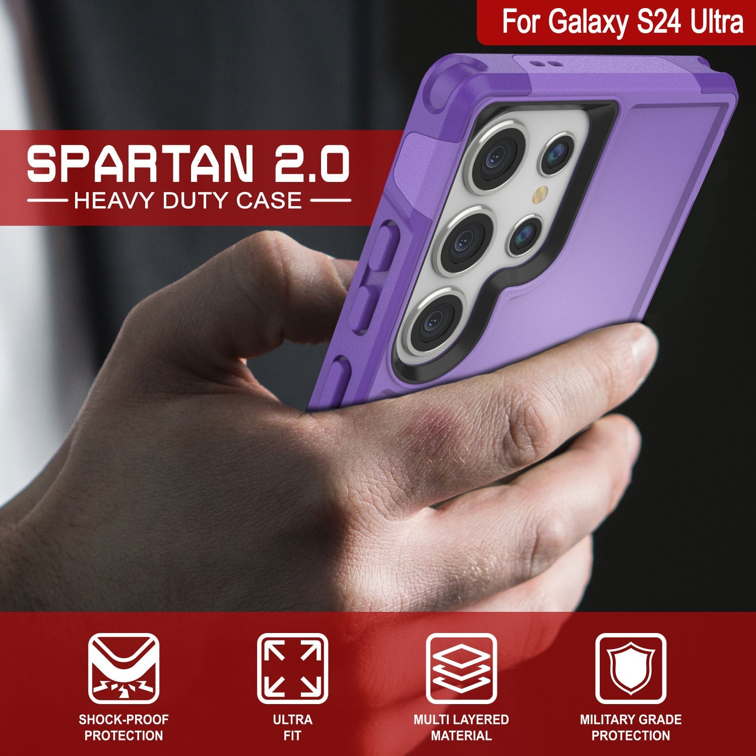 PunkCase Galaxy S24 Ultra Case, [Spartan 2.0 Series] Clear Rugged Heavy Duty Cover [Purple]