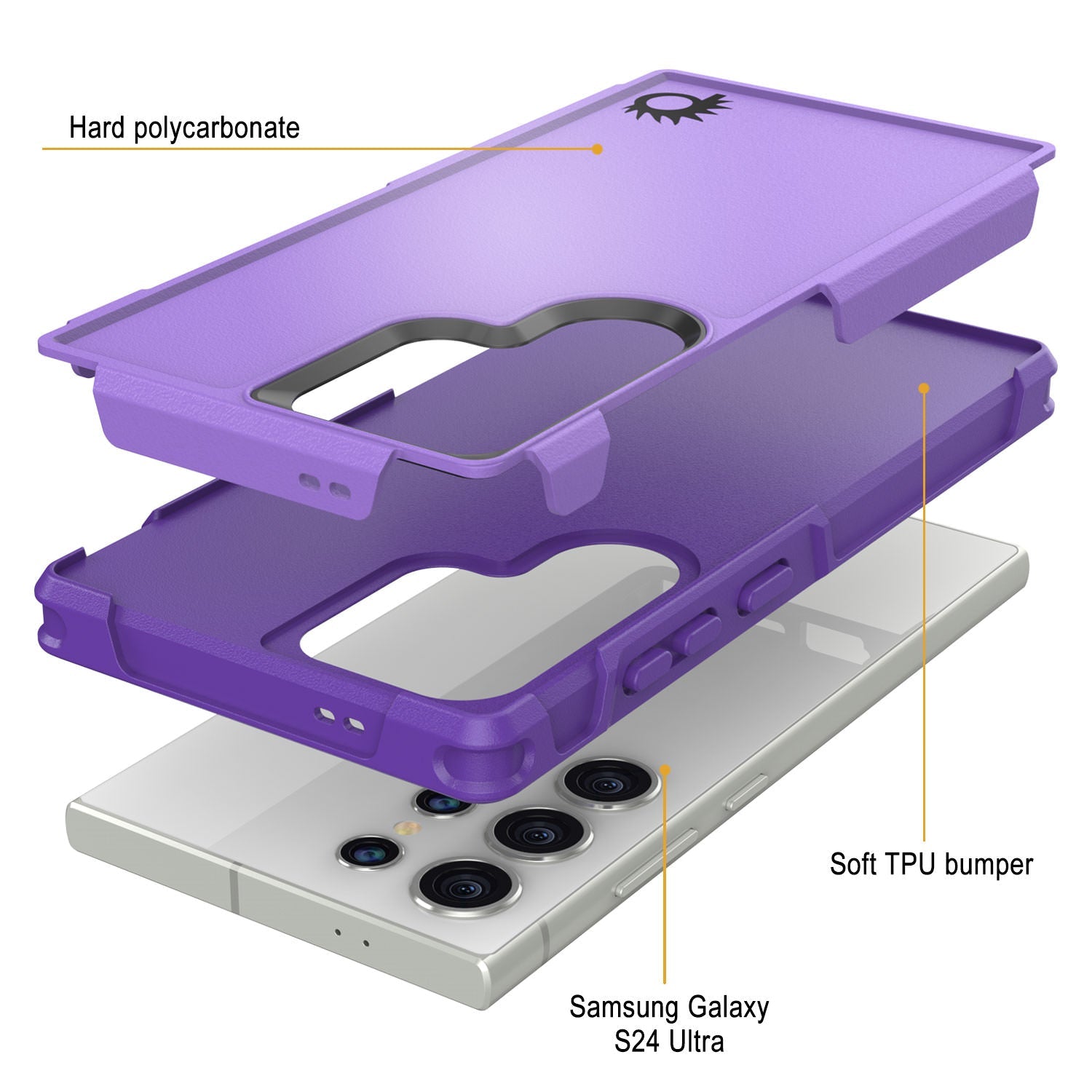 PunkCase Galaxy S24 Ultra Case, [Spartan 2.0 Series] Clear Rugged Heavy Duty Cover [Purple]