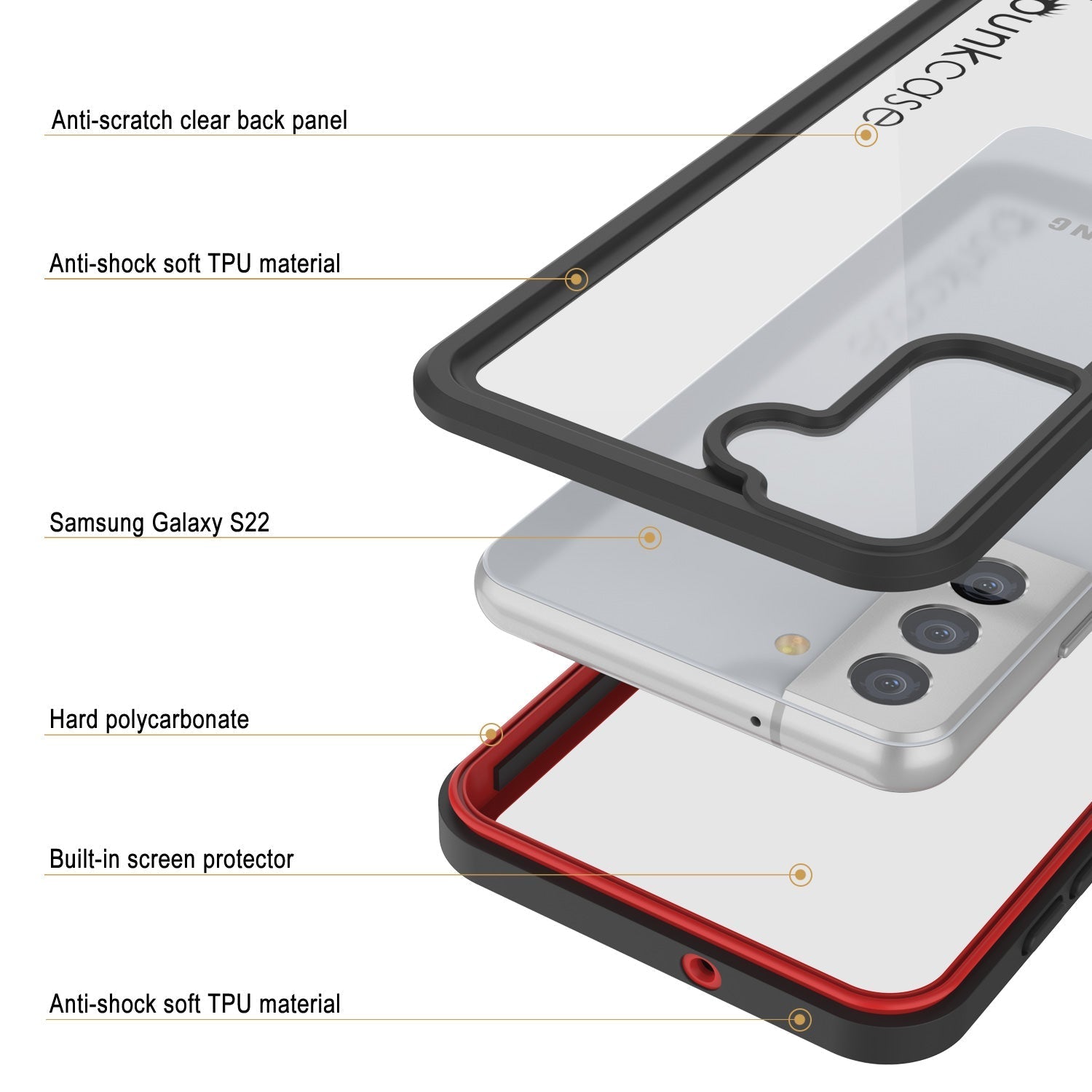 Galaxy S22 Water/ Shock/ Snowproof [Extreme Series] Slim Screen Protector Case [Red]