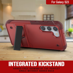 Punkcase Galaxy S23 Case [Reliance Series] Protective Hybrid Military Grade Cover W/Built-in Kickstand [Red-Rose]