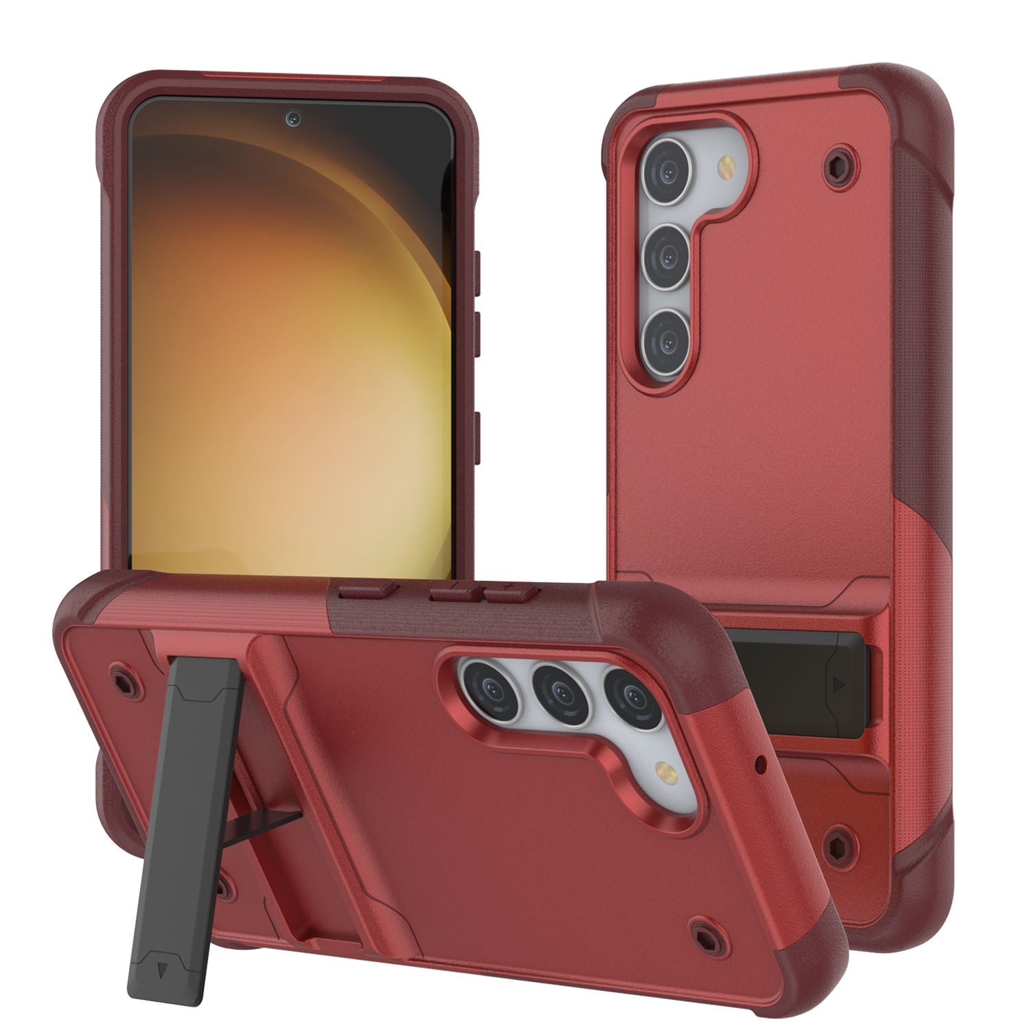 Punkcase Galaxy S23 Case [Reliance Series] Protective Hybrid Military Grade Cover W/Built-in Kickstand [Red-Rose]