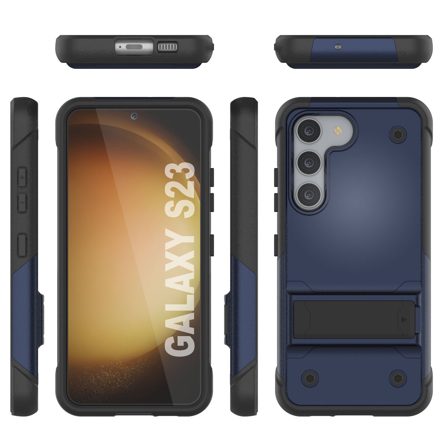 Punkcase Galaxy S23 Case [Reliance Series] Protective Hybrid Military Grade Cover W/Built-in Kickstand [Navy-Black]