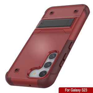 Punkcase Galaxy S23 Case [Reliance Series] Protective Hybrid Military Grade Cover W/Built-in Kickstand [Red-Rose]