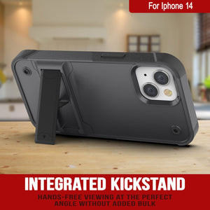 Punkcase iPhone 14 Case [Reliance Series] Protective Hybrid Military Grade Cover W/Built-in Kickstand [Grey-Black]