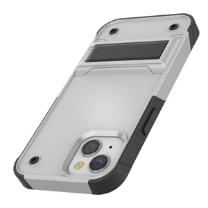 Punkcase iPhone 14 Case [Reliance Series] Protective Hybrid Military Grade Cover W/Built-in Kickstand [White-Black]