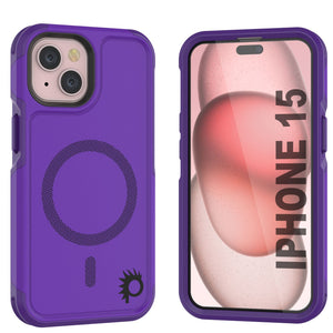 PunkCase iPhone 15 Case, [Spartan 2.0 Series] Clear Rugged Heavy Duty Cover W/Built in Screen Protector [purple]