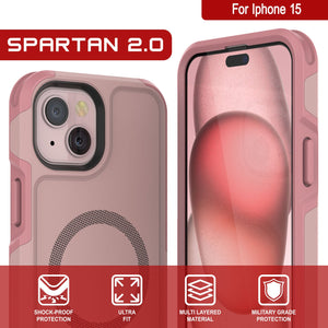 PunkCase iPhone 15 Case, [Spartan 2.0 Series] Clear Rugged Heavy Duty Cover W/Built in Screen Protector [pink]