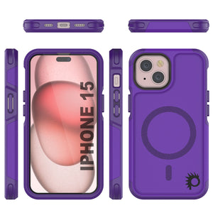 PunkCase iPhone 15 Case, [Spartan 2.0 Series] Clear Rugged Heavy Duty Cover W/Built in Screen Protector [purple]