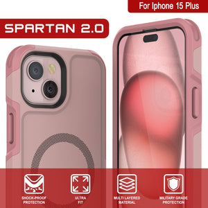 PunkCase iPhone 15 Plus Case, [Spartan 2.0 Series] Clear Rugged Heavy Duty Cover W/Built in Screen Protector [pink]