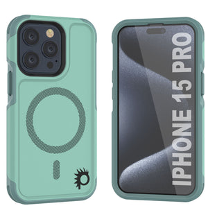 PunkCase iPhone 15 Pro Case, [Spartan 2.0 Series] Clear Rugged Heavy Duty Cover W/Built in Screen Protector [teal]