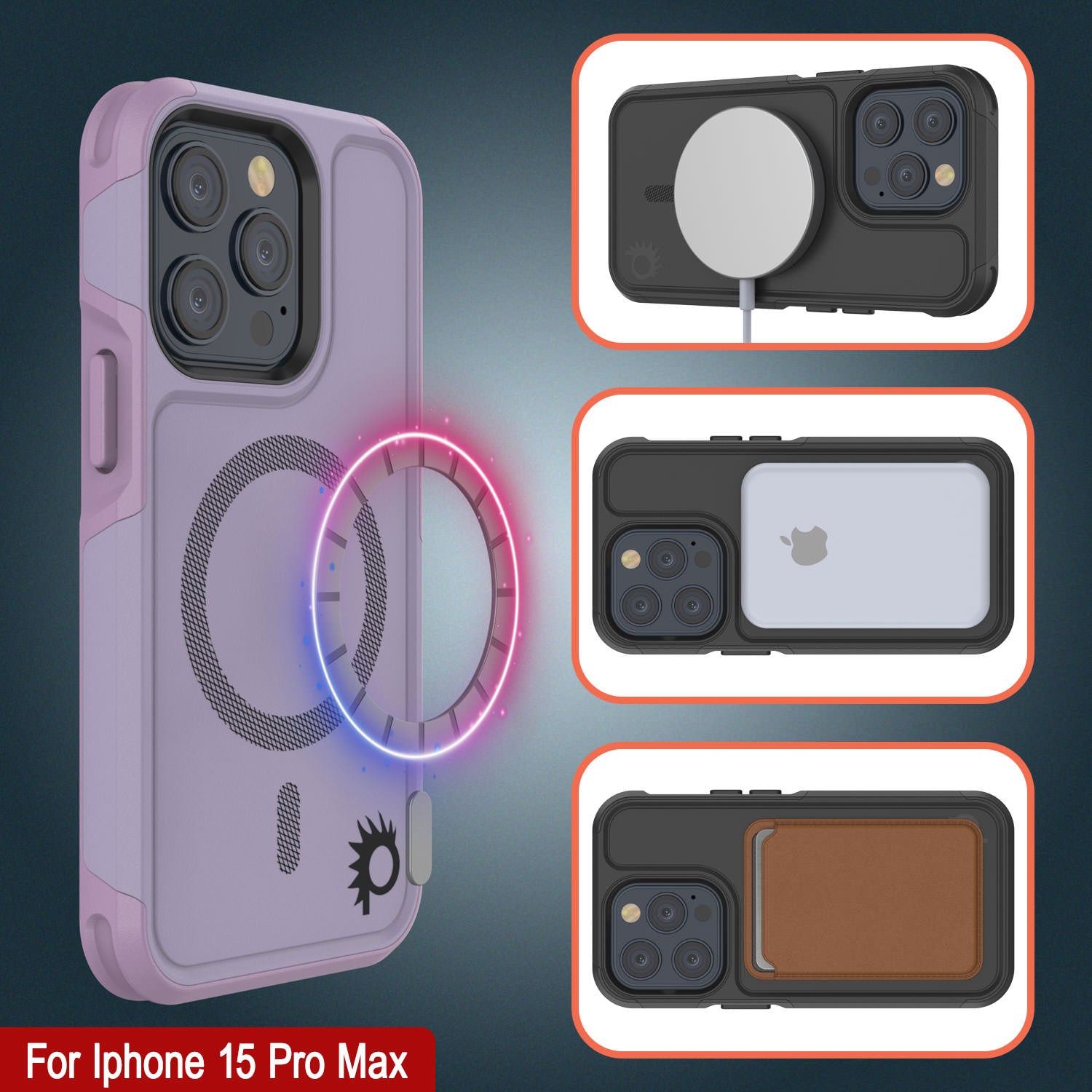 PunkCase iPhone 15 Pro Max Case, [Spartan 2.0 Series] Clear Rugged Heavy Duty Cover W/Built in Screen Protector [lilac]