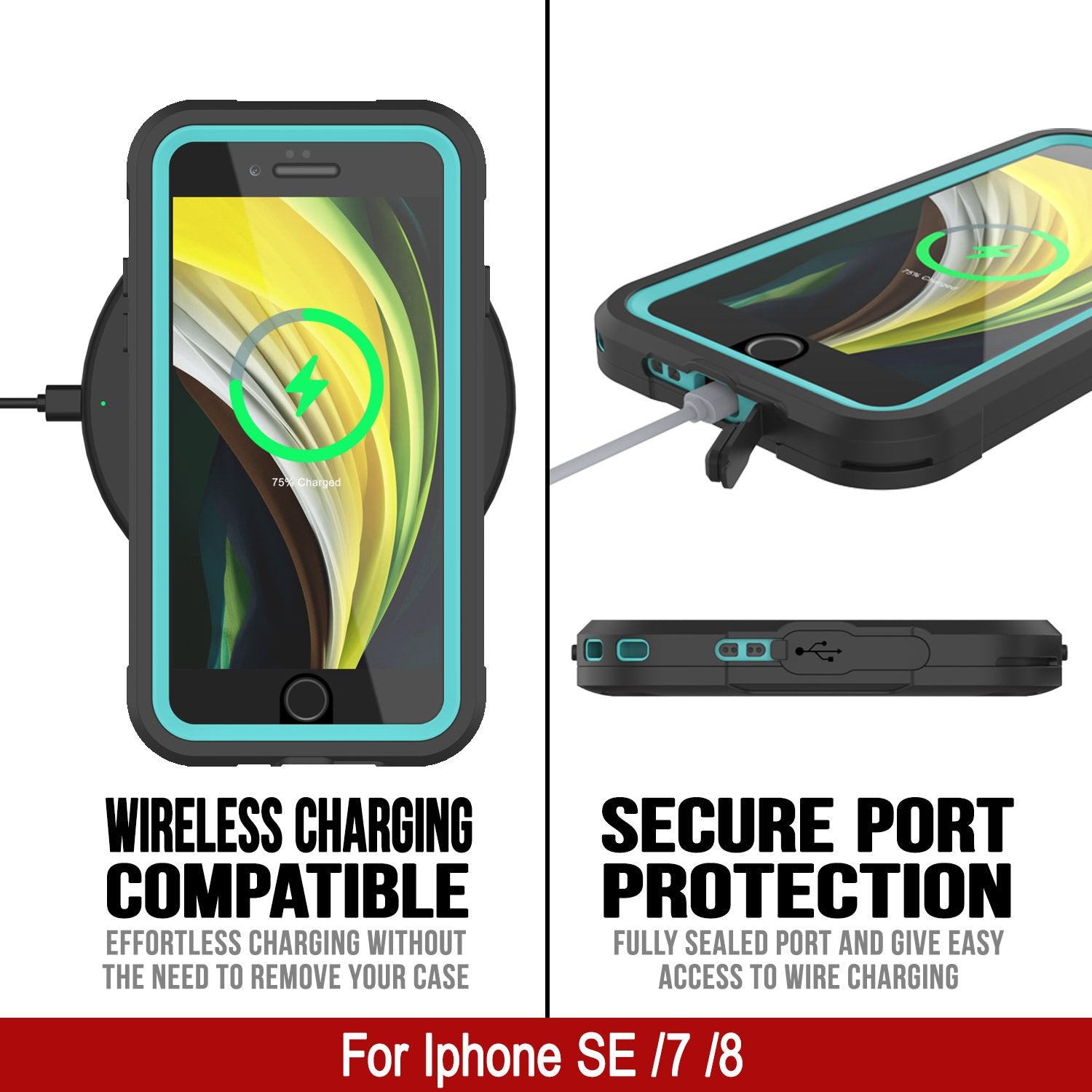 iPhone 8 Waterproof IP68 Case, Punkcase [teal]  [Maximus Series] [Slim Fit] [IP68 Certified] [Shockresistant] Clear Armor Cover with Screen Protector | Ultimate Protection