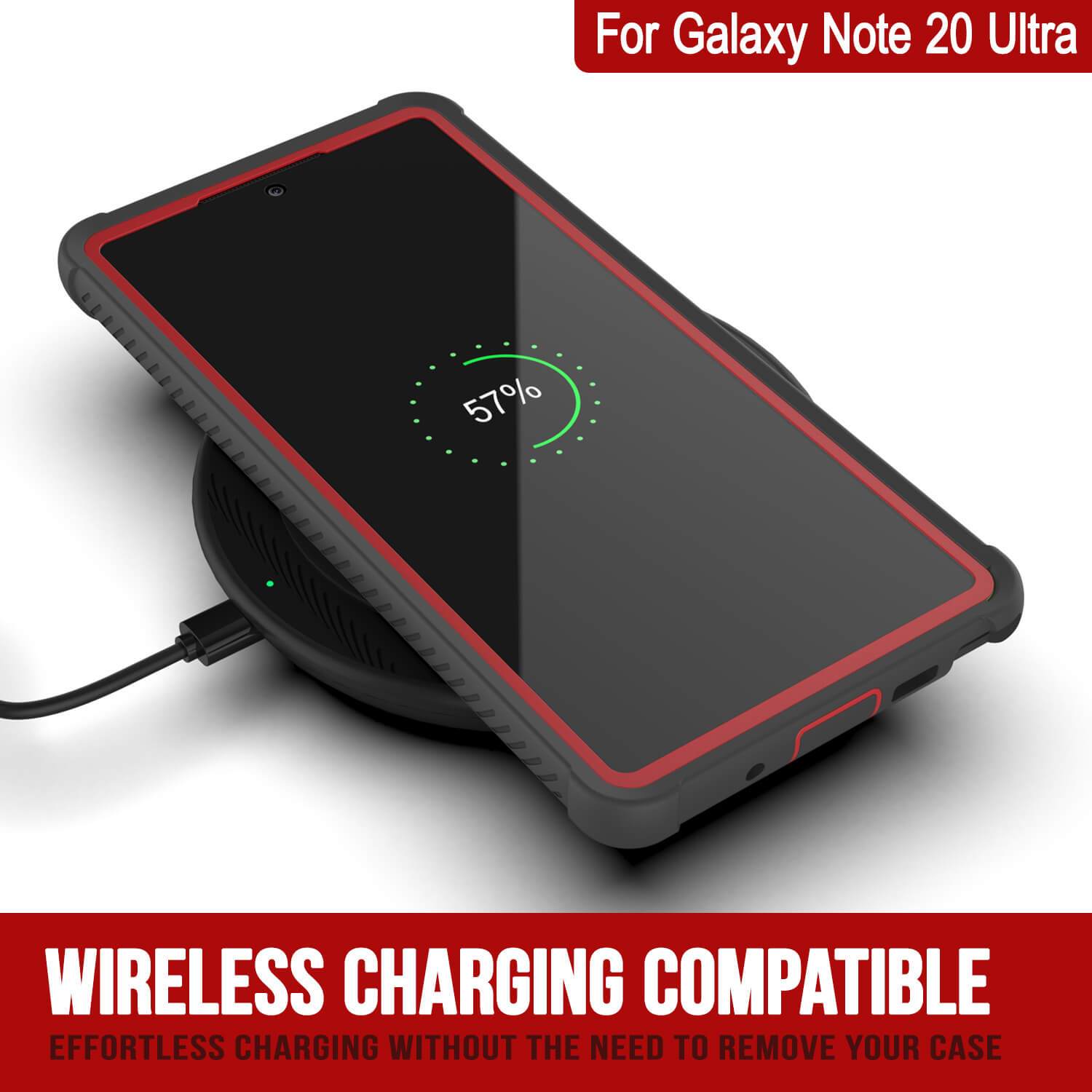 Punkcase Galaxy Note 20 Ultra Case, [Spartan Series] Red Rugged Heavy Duty Cover W/Built in Screen Protector