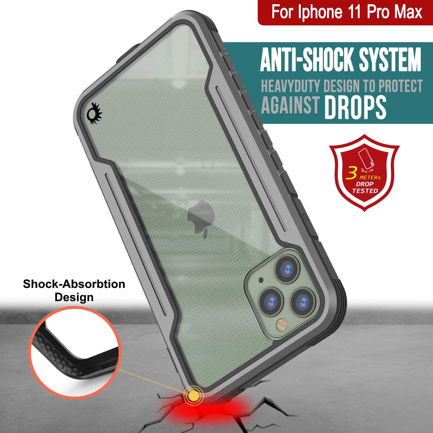 Punkcase iPhone 12 Pro Max Ravenger Case Protective Military Grade Multilayer Cover [Grey-Black]