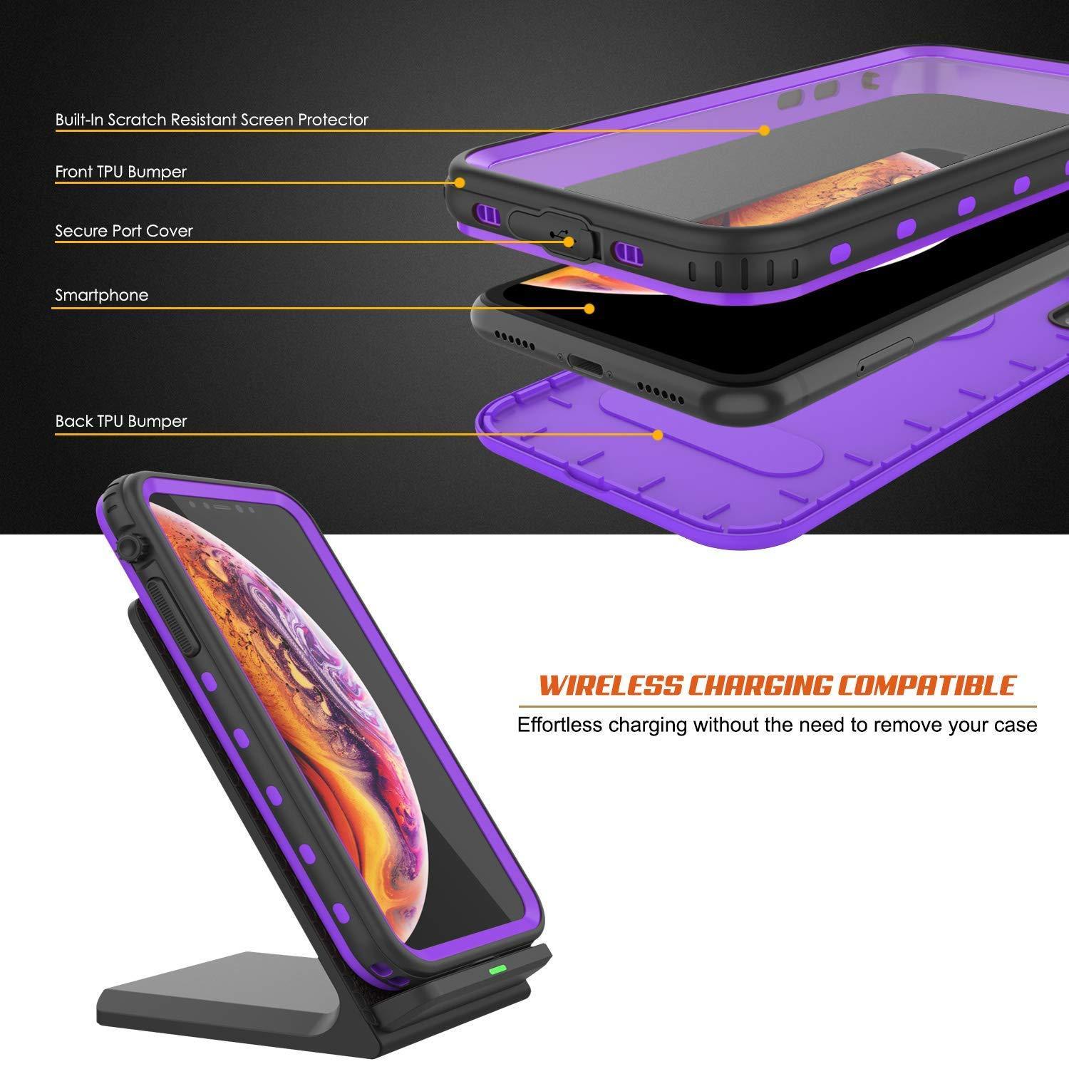 iPhone XS Max Waterproof Case, Punkcase [KickStud Series] Armor Cover [Purple]