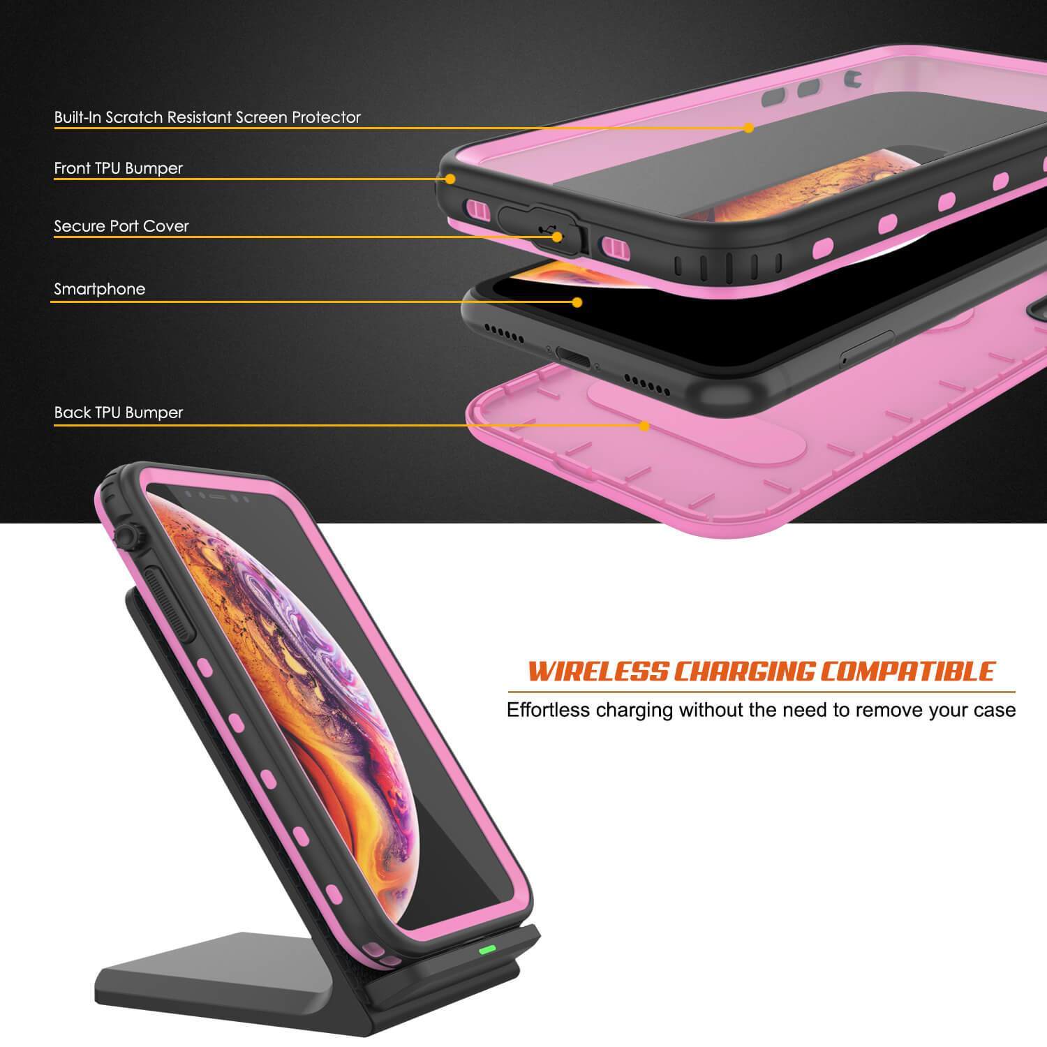 iPhone XS Waterproof Case, Punkcase [KickStud Series] Armor Cover [Pink]