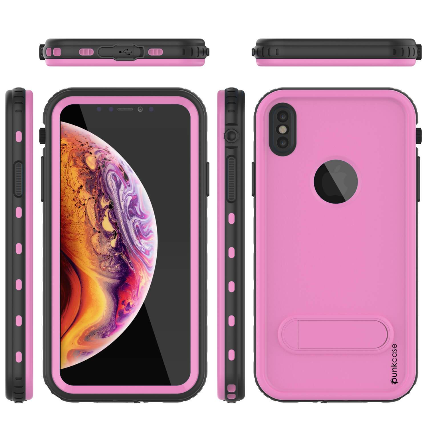 iPhone XS Waterproof Case, Punkcase [KickStud Series] Armor Cover [Pink]