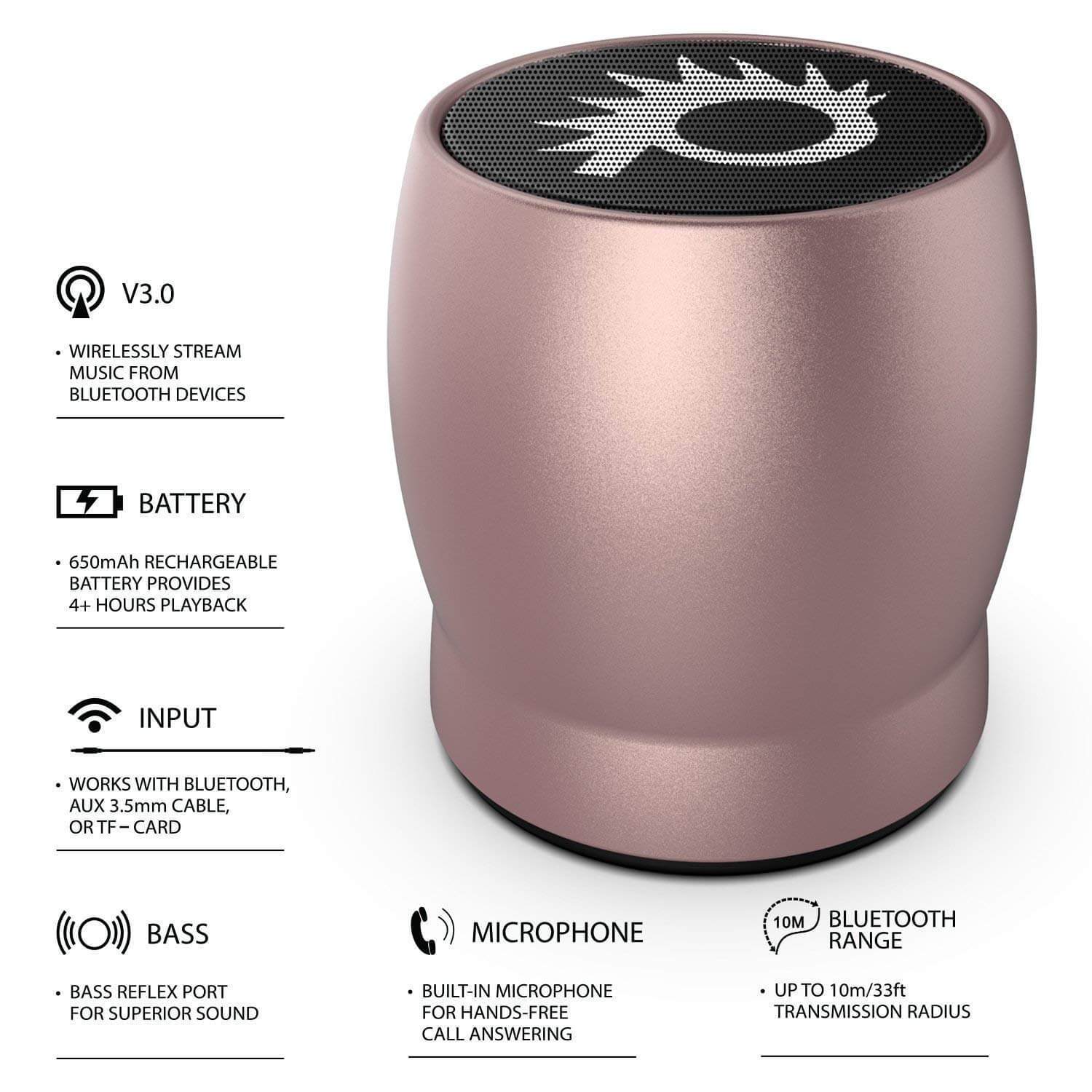 Punkcase ROCKER Portable Wireless Bluetooth Speaker for iPhone/Android [Rose Gold]
