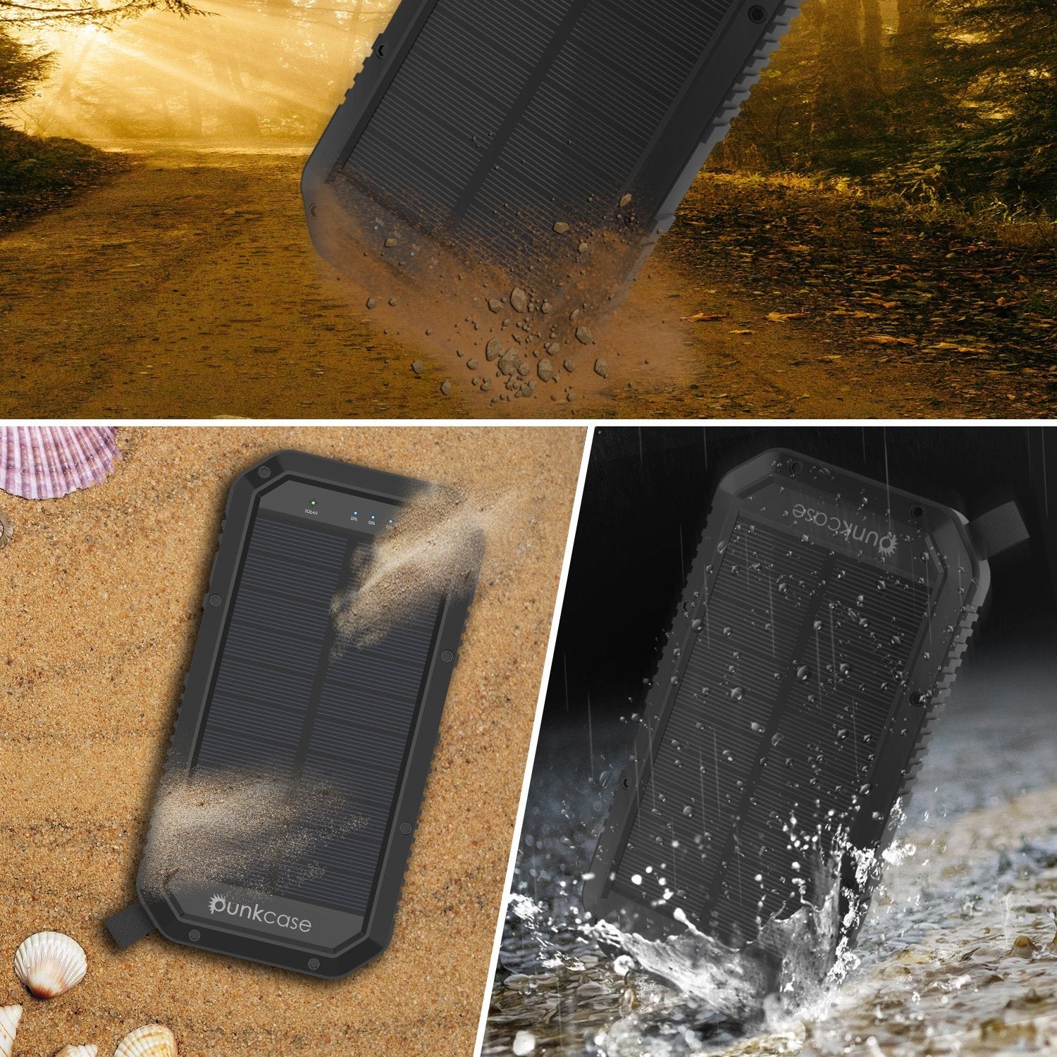 PunkCase Solar Wireless PowerBank 20000mah Battery Pack for iPhone X/XS/Max/XR / 11/10, iPad, Samsung Galaxy S10 / S9 and Many More [Black]